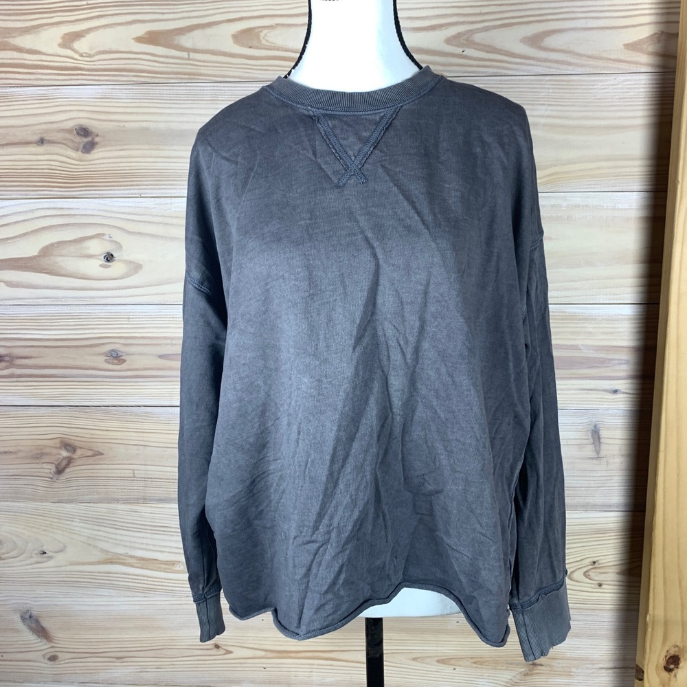 Aerie Sweatshirt Women S Gray Acid Wash Oversized French Terry Crewneck